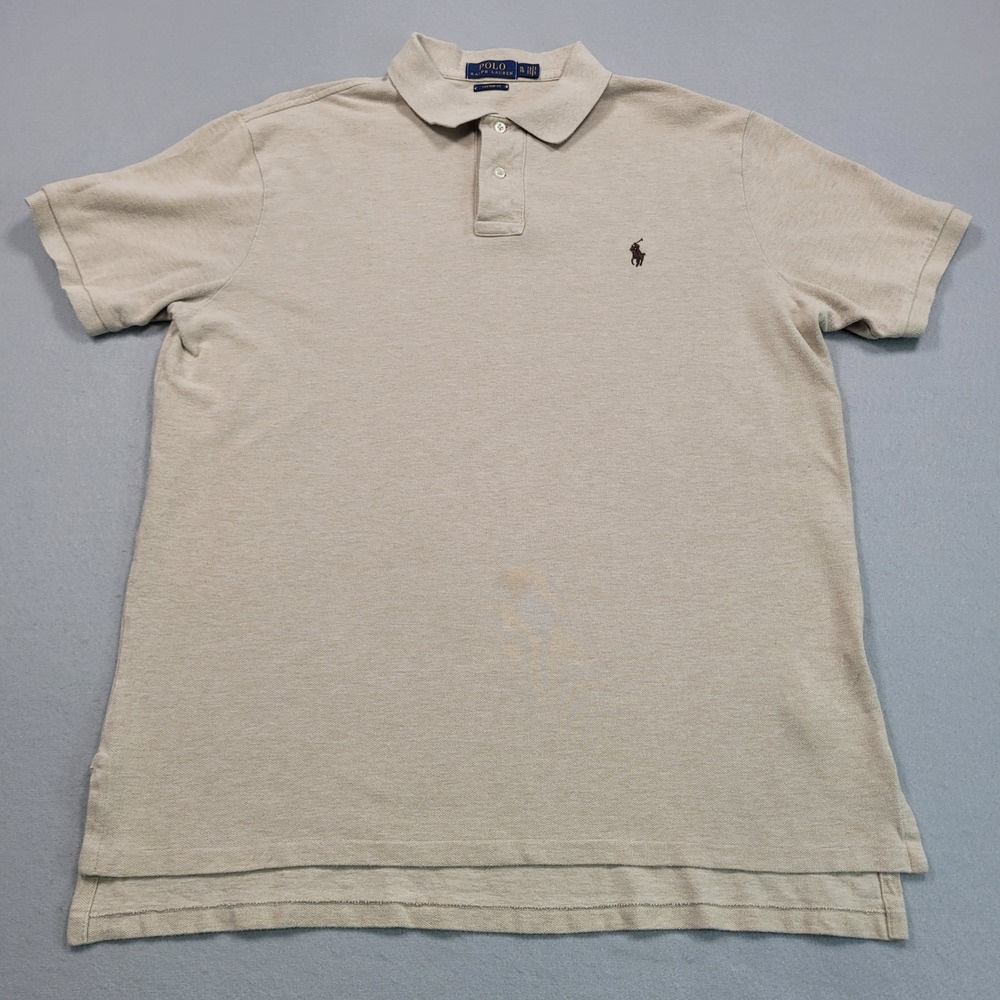 Polo Ralph Lauren‎ Mens XL Custom Fit Tan Short Sleeve Pique Polo Shirt Khaki